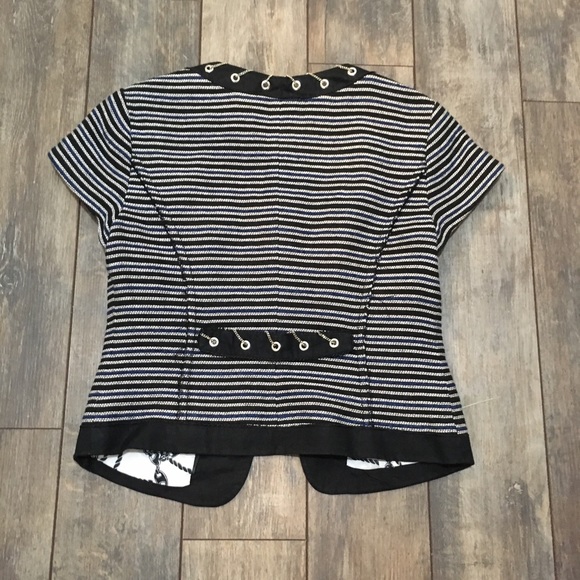 WHBM Black & Blue striped short sleeve jacket 4 - Picture 8 of 8
